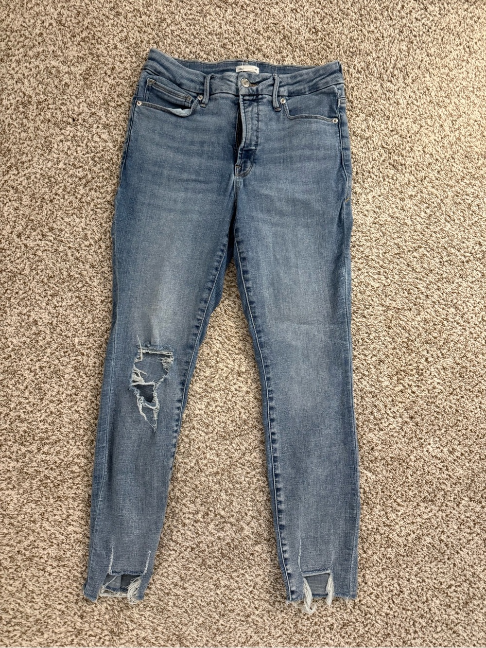 Good American Mid Blue Distressed Skinny Jeans